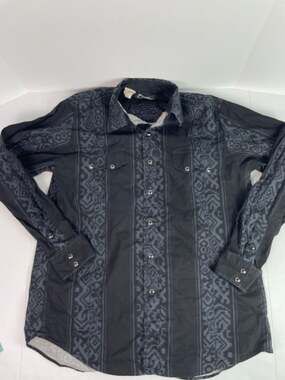 Roper Rodeo Blue Men's Large Black Aztec Southwestern Pearl Snap Western Shirt